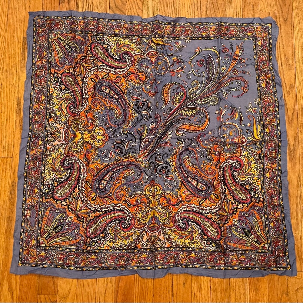 Ralph Lauren Cheer Blue Paisley Square Silk Scarf